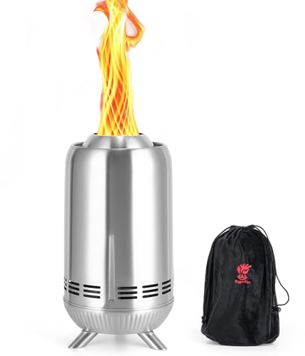 XL Tisch-Feuerstelle, Edelstahl-Outdoor-Ofen, raucharme Verbrennung Tragbare Feuerstellen Feuerstelle mit Pellets oder Holz befeuert, für Stadt & Vororte, mit Reisetasche,30.6x16.3cm