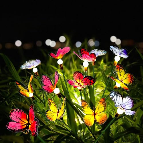 Qoosea Lampes Solaires de Jardin étanches 4 PCS avec Papillon Oscillant et 2 Modes D'éclairage Lampes Décoratives pour Jardin, Allée et Pelouse Luminaires Solaires de Paysage de Jardin avec Papillon