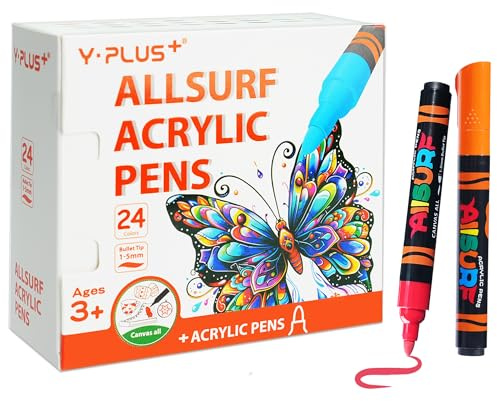 YPLUS Acrylstifte für Steine Wasserfest - Filzstifte Kinder, Graffiti Stifte Set, Marker Stifte mit Außergewöhnlicher Kapazität - 24 Farben