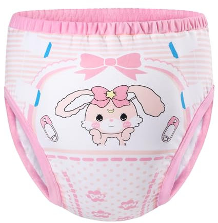 LittleForBig Weiche Baumwoll Unterwäsche Bequeme Waschbare Wiederverwendbare Trainingshosen für Erwachsene - Baby Usagi Rosa S