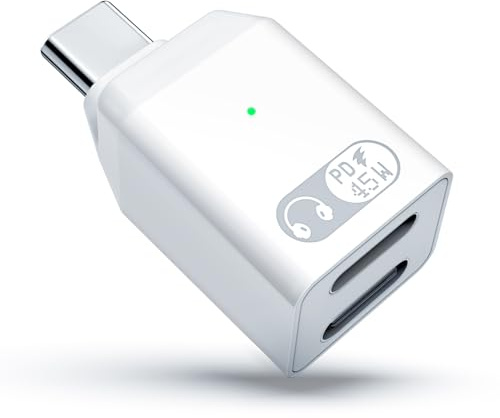 TiMOVO Lighting auf USB C Kopfhörer mit Ladeanschluss, Weiß | 2-in-1 USB C auf Adapter für Kopfhörer mit 45W PD Laden für i-Phone17/16/15 Serie, i-Pad, Nicht für Datenübertragung