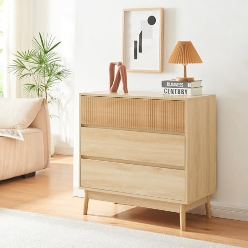 [en.casa] Cajonera Landskrona Cómoda para Sala Recibidor Cómoda Dormitorio Aparador Multiusos con 3 Cajones Patas de Pino Aglomerado MDF 80 x 80 x 40cm - Efecto Roble