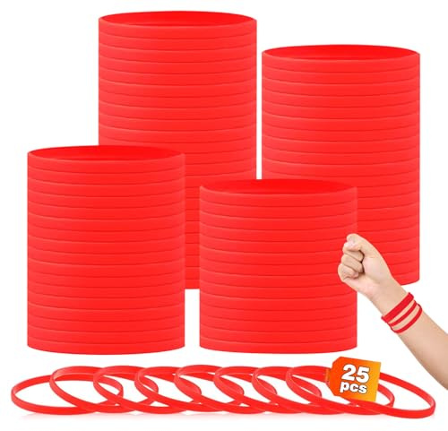 HONTIUS 0.24'' di larghezza super stretto Braccialetti In Silicone, 25 Pezzi Rosso Braccialetti In Gomma, Vuoto Elastici di Gomma per per Adulti Uomo Donna Scuola Festa Fitness Corsa Sport 6mm