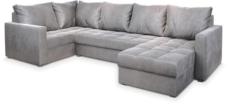 Masseno Ecksofa LORIVO L-S mit Schlaffunktion U-Form, Sofa mit Bettkasten, Wohnzimmersofa, Couch, Soffa, Bettsofa, Couchgarnitur- Hellgrau, Paros 05