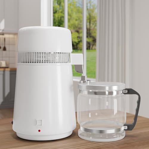 Klysiora 4 Litre Water Distiller Home Distilled Water Purifier Countertop Water Distiller 4 Litre Water Purifier Home Water Purifier - White - Glass Bottle