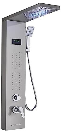 Termostatisk duschblandare Duschblandare,Blandare Svart Badrumsduschpanel, LED-duschpelare med digital display,Brushed 8013-1