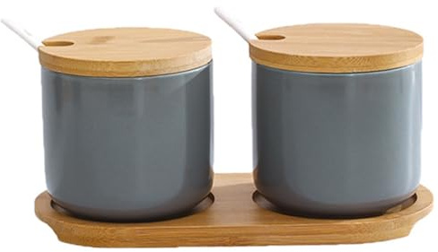 2-teiliges Gewürzglas für die Küche, Keramik, für Salz, Zucker, Pfeffer, Gewürze, Knoblauchpulver, Zwiebelpulver, Kochöl, Essig, Zitronensaft, Senf, Ketchup (Fassungsvermögen 250 ml – Grau)