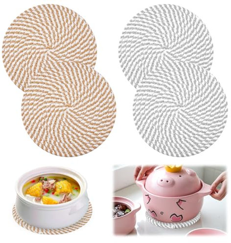4 Piezas Salvamantel Absorción de Agua, 18cm Soportes para Ollas Calientes De Tejido De Hilo De Algodón, Almohadillas Calientes Aislante para Olla, para Cocinar y Hornear