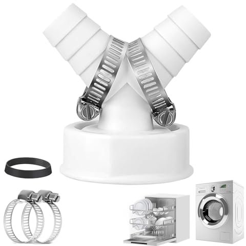 Doppio attacco per lavatrice, adattatore di scarico lavatrice da 11/2 pollici, con 2 fascette stringitubo, adattatore Y DN40 da 19-24 mm, per lavastoviglie e lavatrice