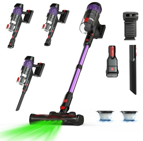 SENZONE Aspirateur Balai sans Fil,500W/37Kpa/45min Aspirateur sans Fil,Brosse Sol Anti-Emmêlement, Écran LED,Tube Pliable,Aspire Poils Animaux, pour Sols Durs et Voiture(Violet,F500)