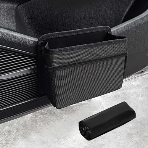 Auto Mülleimer Klein, Faltbarer Auto Seitentür Mülleimer, Wasserdichter Auslaufsicherer Mehrzweck Hängender Aufbewahrungsbox Automülleimer, Autos Zubehör innenraum, für Autos SUV Truck (Schwarz)