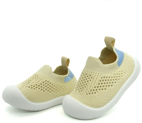 TootyTots krypskor med halkfri ABS-sula – ventilerande unisex babyskor, mjuk suldesign för inomhus/utomhus, alla årstider, En gul, 12-18 månader