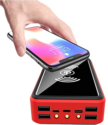 Batterie Externe Solaire 100 000 mAh, Chargeur Solaire sans Fil avec 4 Sorties USB et 3 entrées, Chargeur Portable d'extérieur avec Lampe de Poche LED, Batterie Externe pour Smartphones et p