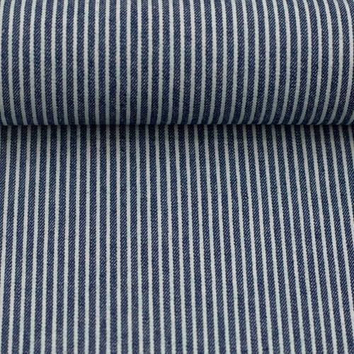 Jeansstoff mit Streifen/Streifendenim – 2 Farben - 100 % Baumwolle – 147 cm breit – 230 g/m² – Öko-Tex Standard 100 – ideal für Mode, Taschen, Deko – Meterware ab 50 cm (dunkelblau)