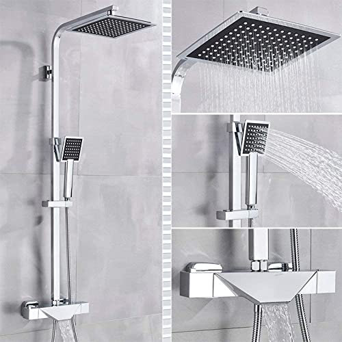 Shower System Thermostat Bath Faucet Black Shower Faucet Rain Shower Head Wall Bath Tub Mixer Tap Thermostat-Controlled Shower Set Thermostatch Room Thermostat_Chrom_C.