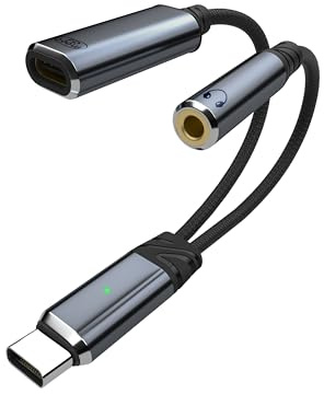 IVIVTOR Divisor de Carga de Auriculares USB-C – 2 en 1 de Carga rápida de 100 W y Adaptador de Audio de 3,5 mm para teléfonos con Tipo C