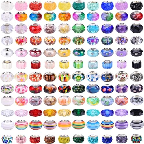 UCLEVER 100 stycken färgglada pärlor för att trä på pärlor med stora hål Kandi-pärlor pysselpärlor för armband halsband nyckelring smyckestillverkning hantverk (färgglad blandning)