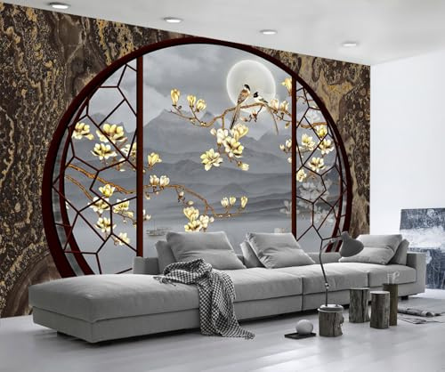 ZXCHEE Carta Da Parati 3D Fiori Gialli Retro Grigio Fotomurali Gigante Design Muro Poster Decorazione -ZX01613-200x140cm