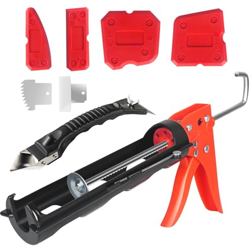 Caulk Gun Kit - No Drip Silicone Caulking Gun with Caulk Remover Tool,Lightweight Nylon Frame Cartridge Gun for 10oz/300ml Standard Caulk Tubes with Silicone Finishing Tools