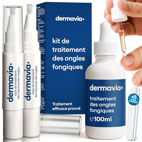 DERMAVIA+ Traitement contre les mycoses des ongles – 100 ML + 6 ML Stylos Torsion – Convient aux diabétiques – Traitement cliniquement prouvé – Facile à utiliser et résultats rapides