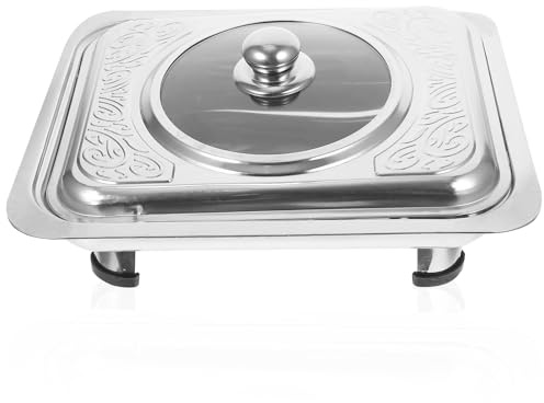 Veemoon Plateau de Buffet Rectangulaire en Acier Inoxydable avec Couvercle Plateau Plat pour Service Buffet pour Repas et Collations Restauration Cuisine Professionnelle Facile à Nettoyer