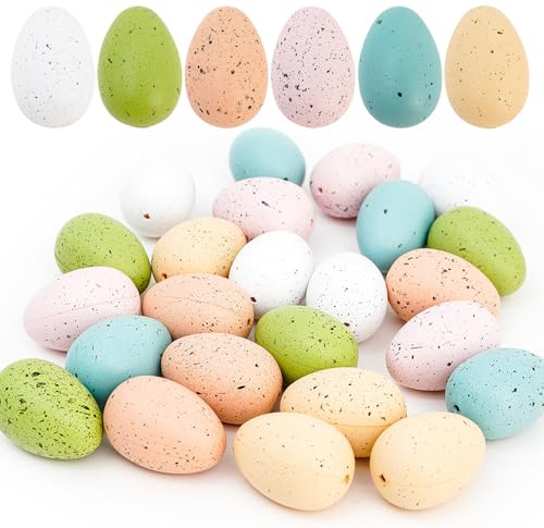 Songjum 24 Piezas Decoración de Huevos de Plástico de Pascua Decoraciones de Huevos de Pascua Pintadas a Mano para Manualidades DIY para Decoración de Pascua Rellenos para Nidos de Jardín (6 Colores)