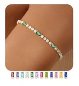M MOOHAM Emerald Green Color Birthstone Teinns Bracelet for Women, 14K-Gold-Plated Birthstone Bracelets for Women May CZ Bracelet for Womens May Jewelry Jewelry Gifts for Womens Mom