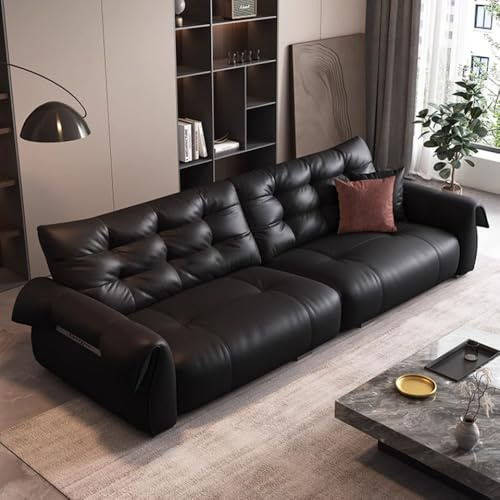 Italiensk lyxig modern enkel lädersoffa, massiv träram, rymlig och mjuk soffa, modern stor storlek, lämplig för vardagsrum/kontor/lägenhet.