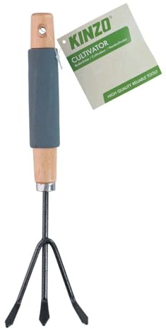 Cultivateur à Main 3 Dents KINZO - Griffe de Jardin 29cm Manche Bois & Mousse - Aérateur de Sol & Désherbage Jardinières