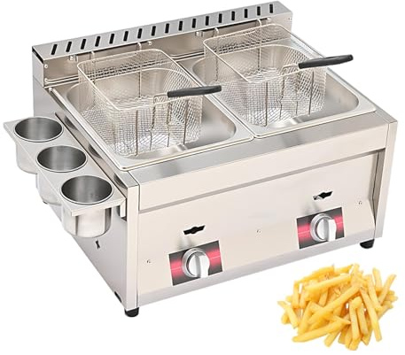 Freidora Industrial a Gas Freidora De Acero Inoxidable, Equipo De Cocción Profunda, Capacidad Multitanque Para Freír Grandes Cantidades En Restaurantes(2 tank)
