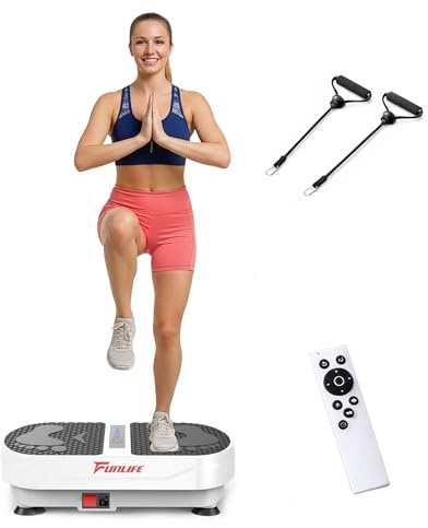 FunLife Vibrationsplatte V6 / V8 – Fitnessplatte mit Bluetooth | 180 Intensitätsstufen, 5 Programme und Trainingsseile. Mit Lautsprecher für effektives Ganzkörpertraining bis 120 kg.