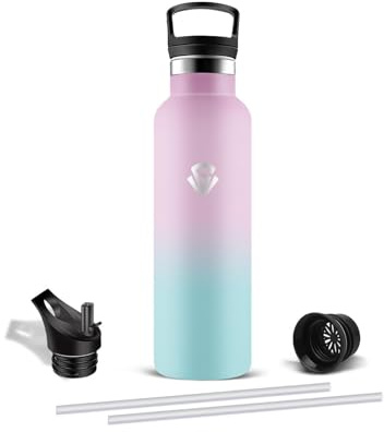 Mujigaga 500 ml Termisk Vattenflaska, Läckagesäkra Termiska Vattenflaskor BPA-fri, Barnvattenflaska med sugrör, Rostfritt stål Vattenflaskor för Camping, Löpning, Skola