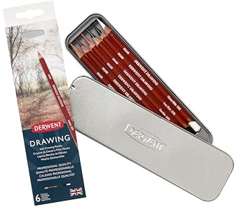 Derwent Zeichenstifte, 6er-Set in Blechdose, 5 mm runder Kern, Premium-Kernstärke, cremige Textur, einwandfrei für Kunstzeichnungen und Kolorierungen, professionelle Qualität, 0701089