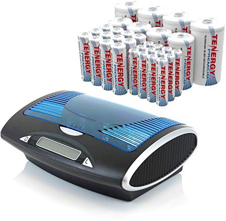Tenergy T9688 LCD AA/AAA/C/D/9V NiMH/NiCd Battery Charger + Premium 32-Cell 1.2V NiMH Rechargeable Battery 12AA/12AAA/4C/4D Batteries