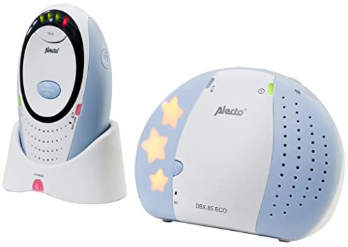 Alecto DBX-85 Digitale Eco DECT Babyphone (100% störungsfrei), hohe Reichweite von bis zu 300 Meter, Rücksprechfunktion, LED-Geräuschanzeige und Nachtlicht