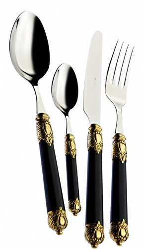 Casa Bugatti RIDN-S2450 - RINASCIMENTO Or noir - Ensemble de couverts, 24 pièces dans un paquet cadeau