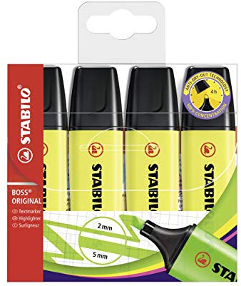 STABILO BOSS ORIGINAL 4er Etui Textmarker (gelb, 5)