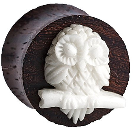 CHICNET Sonoholz Plug Bone Inlay weiß Eule AST geschnitzt Tunnel Tribal Expander 14 mm