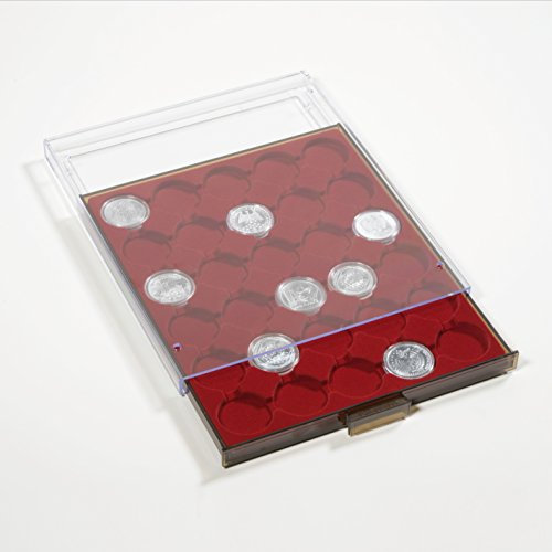 Star Collect Münzbox - 30 Münz-Fächer - samtartige rote Einlage für 33 mm Münzkapseln – 236 x 20 x 303 mm