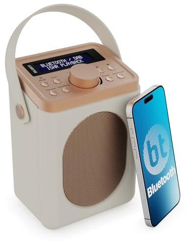 Portable DAB+ Radio with Bluetooth | 15 Hour Battery Playback and Mains Powered | Dual Alarm & Snooze Function| 20+ Presets, LED Display, FM, Headphone Jack | MAJORITY Little Shelford (Cream)