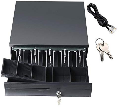 Money Till Drawer Heavy Duty Cash Register RJ11 Insert for Printers Bill Coin Machine for Small Business Shop Supermarket Store with 5 Bills 5 Coins Tray Removable Check Insert