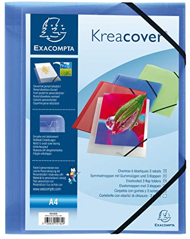 Exacompta 55182E 5er Pack Einschlagmappe Kreacover. Aus Kunststoff DIN A4 mit 2 Gummizügen und 3 Klappen blau Sammelmappe Dokumentenmappe ideal für Büro und Schule