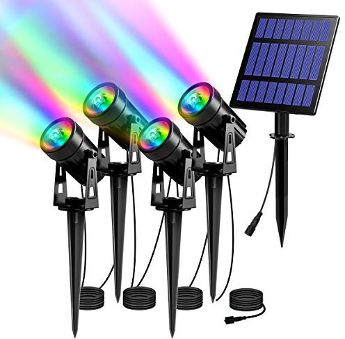 T-SUN Faretti solari per paesaggi, 4 in 1, luci a picchetto da giardino a energia solare, IP65, impermeabili, multifunzionali, luci da parete per esterni, 2 modalità, luci decorative da giardino, per