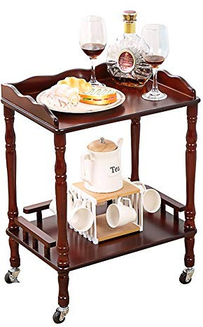 Mesa Carrito Camarera Carro De Servicio Madera Maciza 2 Niveles Móvil Rodante 4 Ruedas Organizador Barandillas Fácil De Limpiar, Capacidad 80 Kg (Size : 65x50x35cm)