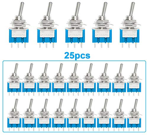 QitinDasen 25Pcs Premium 6A / 125VAC Mini Toggle Switch, 3 Pins 2 Position Locking SPDT Rocker Toggle Switch, MTS102 Toggle Switch
