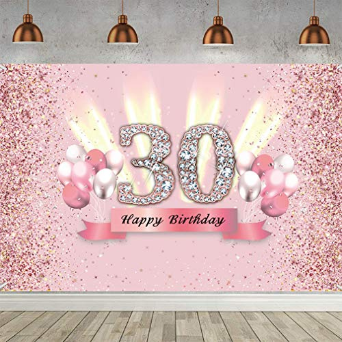 30. Geburtstag Deko Frauen 30 Geburtstagsdeko Banner 30. Geburtstagsfeier Foto Hintergrund, 30 Geburtstag Party Kuchen/Tabelle/Mauer/Garten Dekoration Plakat, Glitzern Rosa
