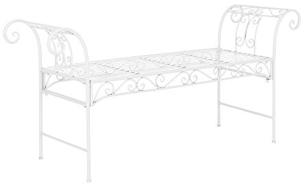 [en.casa] Panca da Giardino in Metallo con Braccioli Curvi Panchina Vintage da Esterno Balcone Terrazza Patio con Motivi Decorativi a 2-3 Posti di Seduta 70 x 147 x 46 cm - Bianco