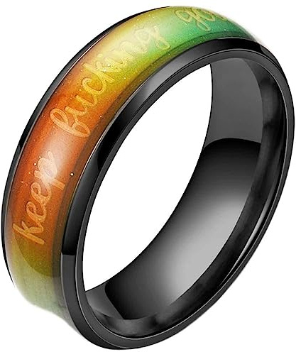 6mm Stainless Steel Color Changing Temperature Sensative Mood Indication Keep Fucking Going Inpiration Wedding Band Ring (Black, 12)
