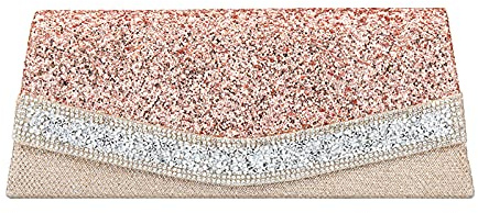 MEGAUK Damen Clutch Glitzer Elegant Abendtasche Glänzend Handtasche Envelope Tasche Strass Unterarmtasche mit Kette für Hochzeit Wedding Prom Party, Rosa