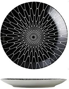 Assiettes Plates Plaques de dessert en céramique 10inch Noir et blanc Plaques de dîner à rayures noires et blanches avec motif for salade pâtes steak et collations plaques de service des plaques de se